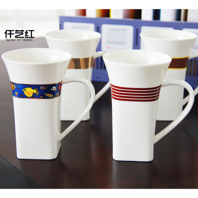 仟艺红杯子带盖勺大容量马克杯陶瓷咖啡创意茶杯情侣办公水杯